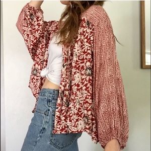 Free people floral open front blouse